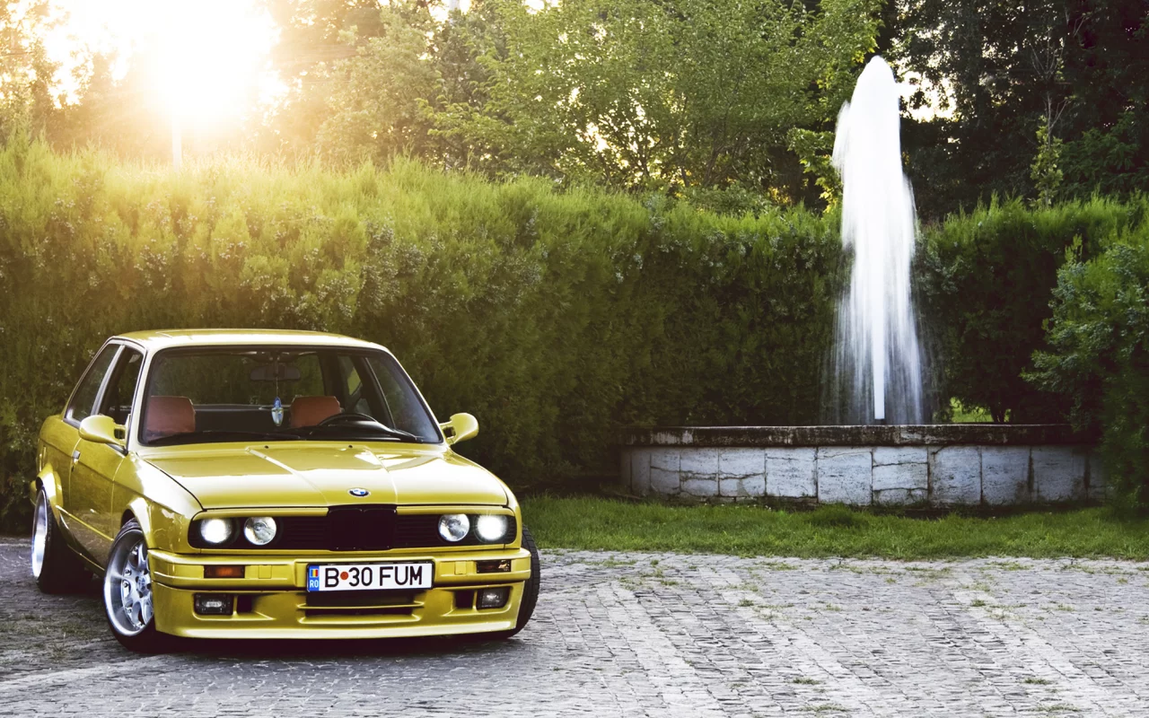 фонтан, m3, бмв, yellow, e30, bmw, жёлтый