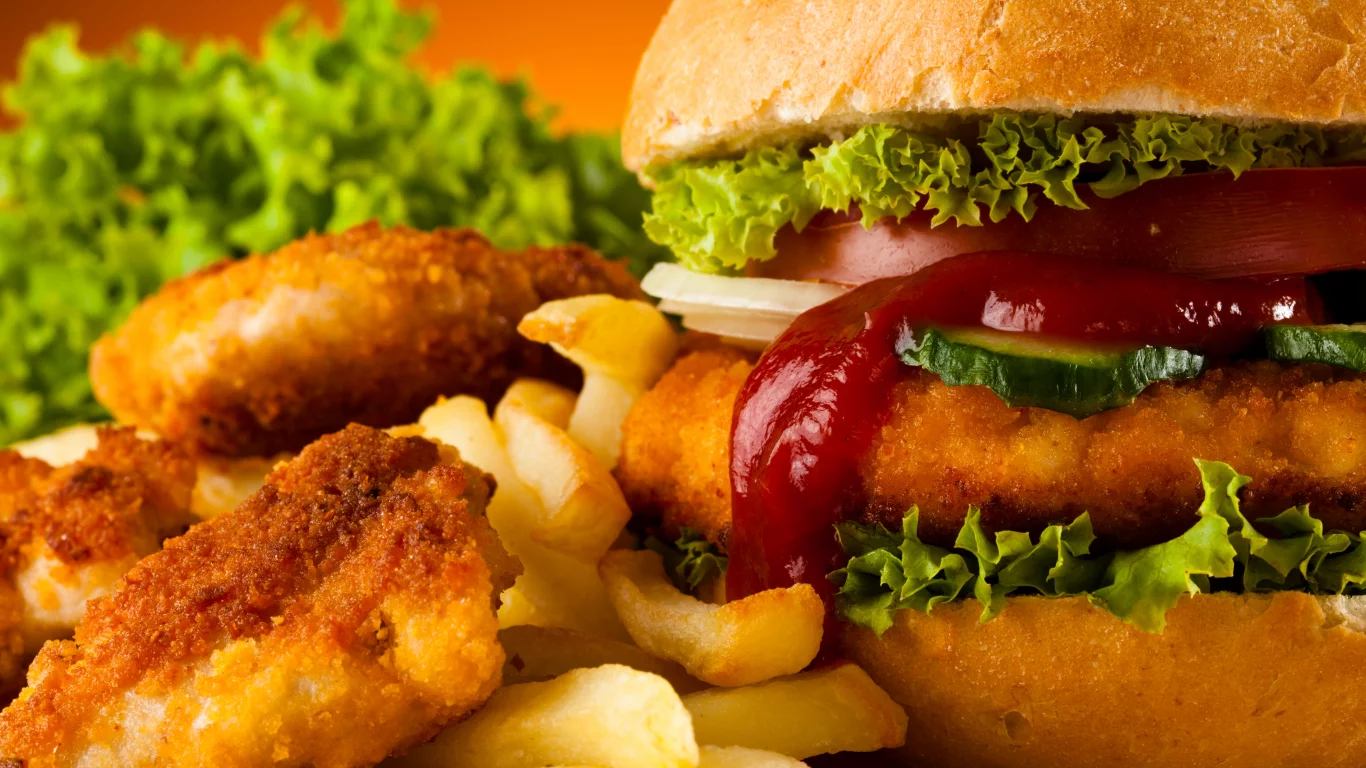fast food, картофель фри, гамбургер