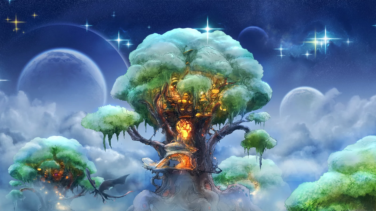 dragon, style, kamikaye, zephyr tree, art, fantasy, house