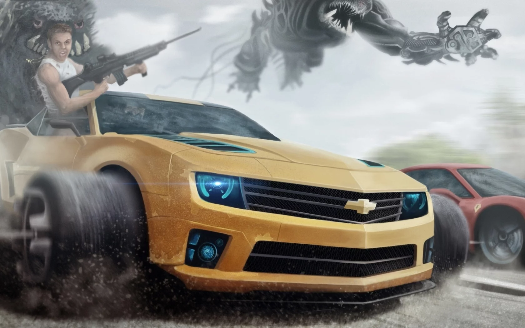 человек, роботы, transformer, chevrolet camaro