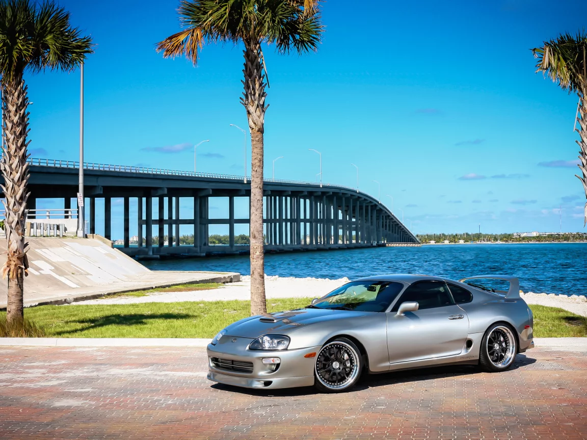 пальмы, мост, тойота супра, toyota supra