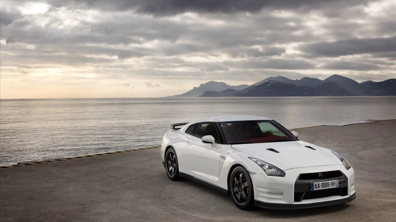 белый, nissan, gtr