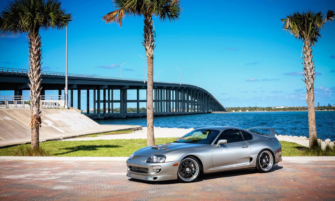 пальмы, мост, тойота супра, toyota supra