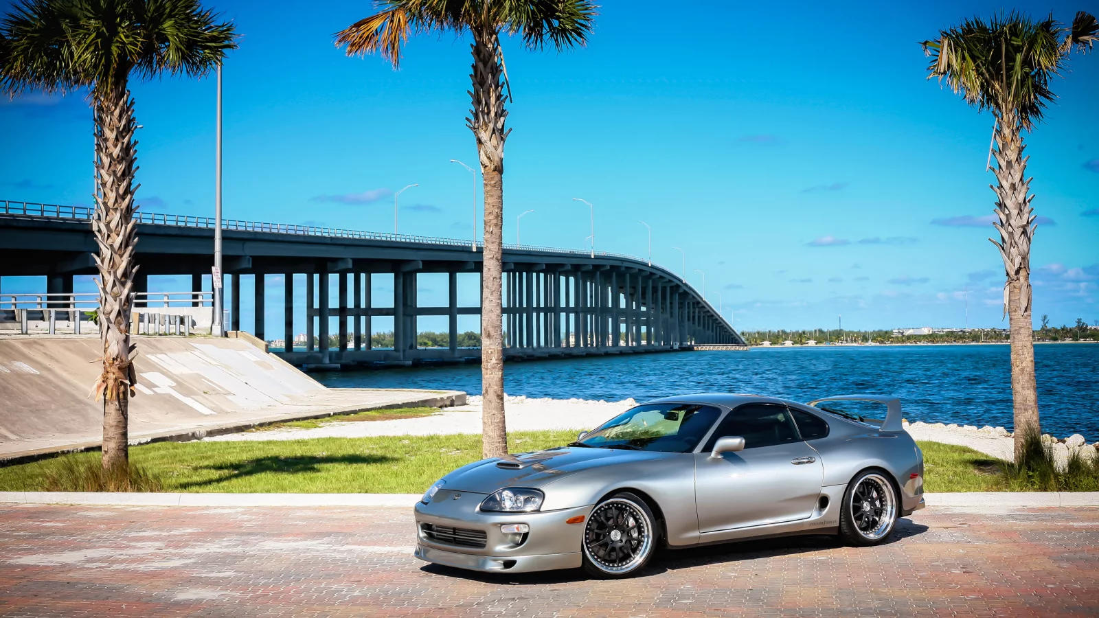 пальмы, мост, тойота супра, toyota supra