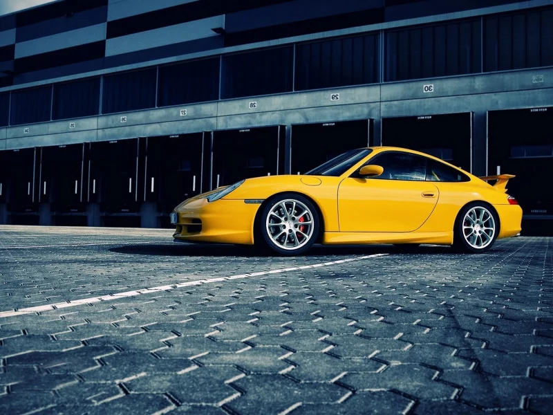 желтый, porsche, улица