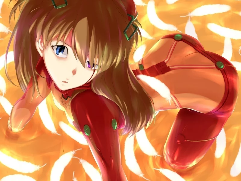 глаза, evangelion, перья, кровь, asuka