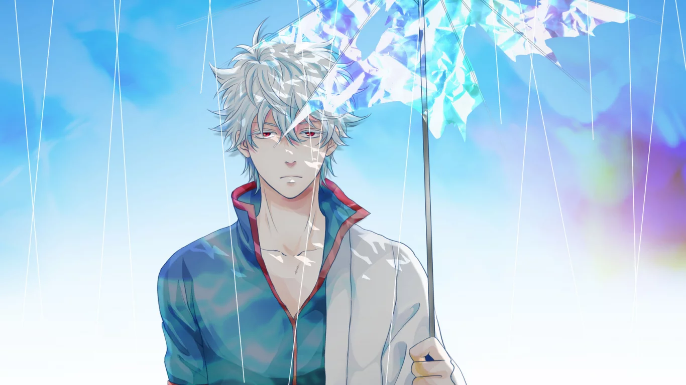 sakata gintoki, гинтама, парень, зонт, gintama