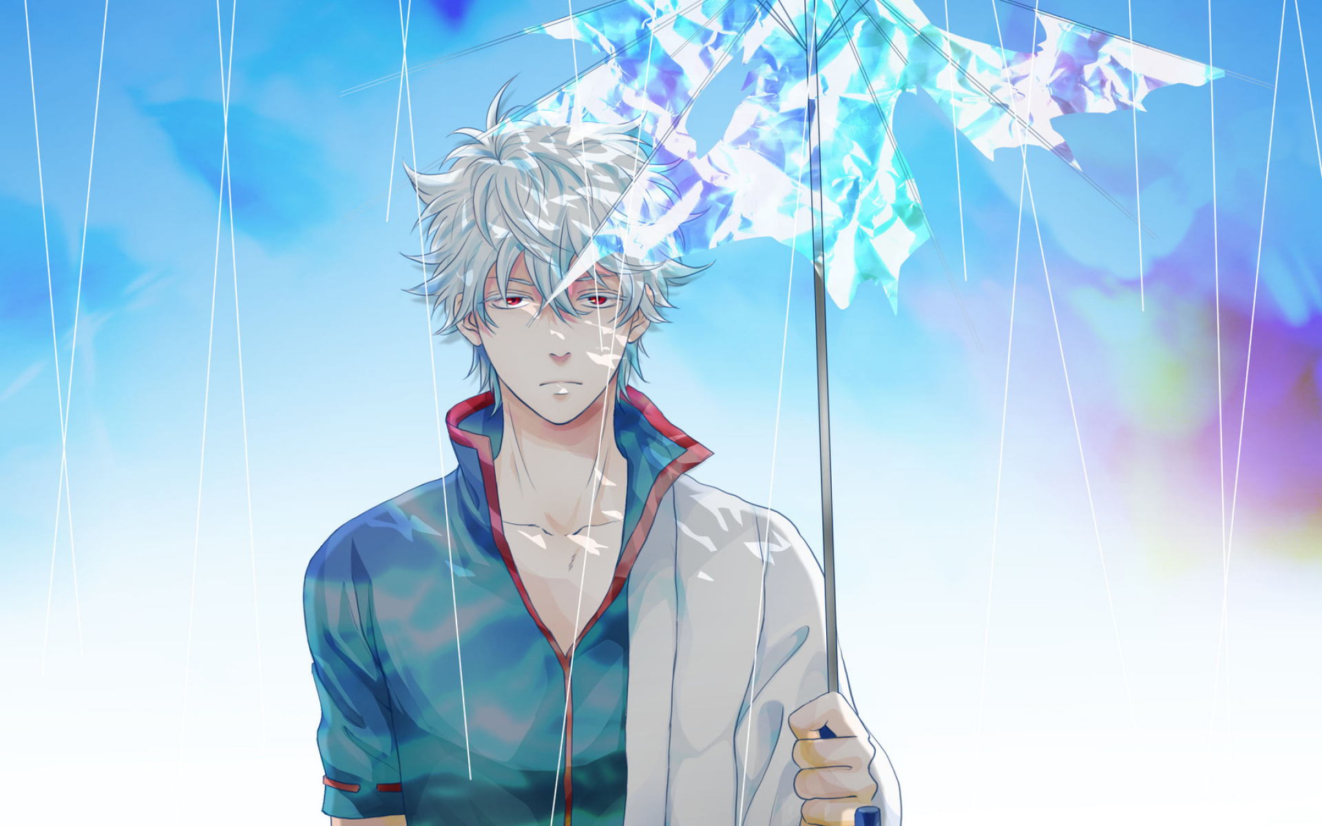 Картинка на рабочий стол sakata gintoki, гинтама, парень, зонт, gintama  1920 x 1200