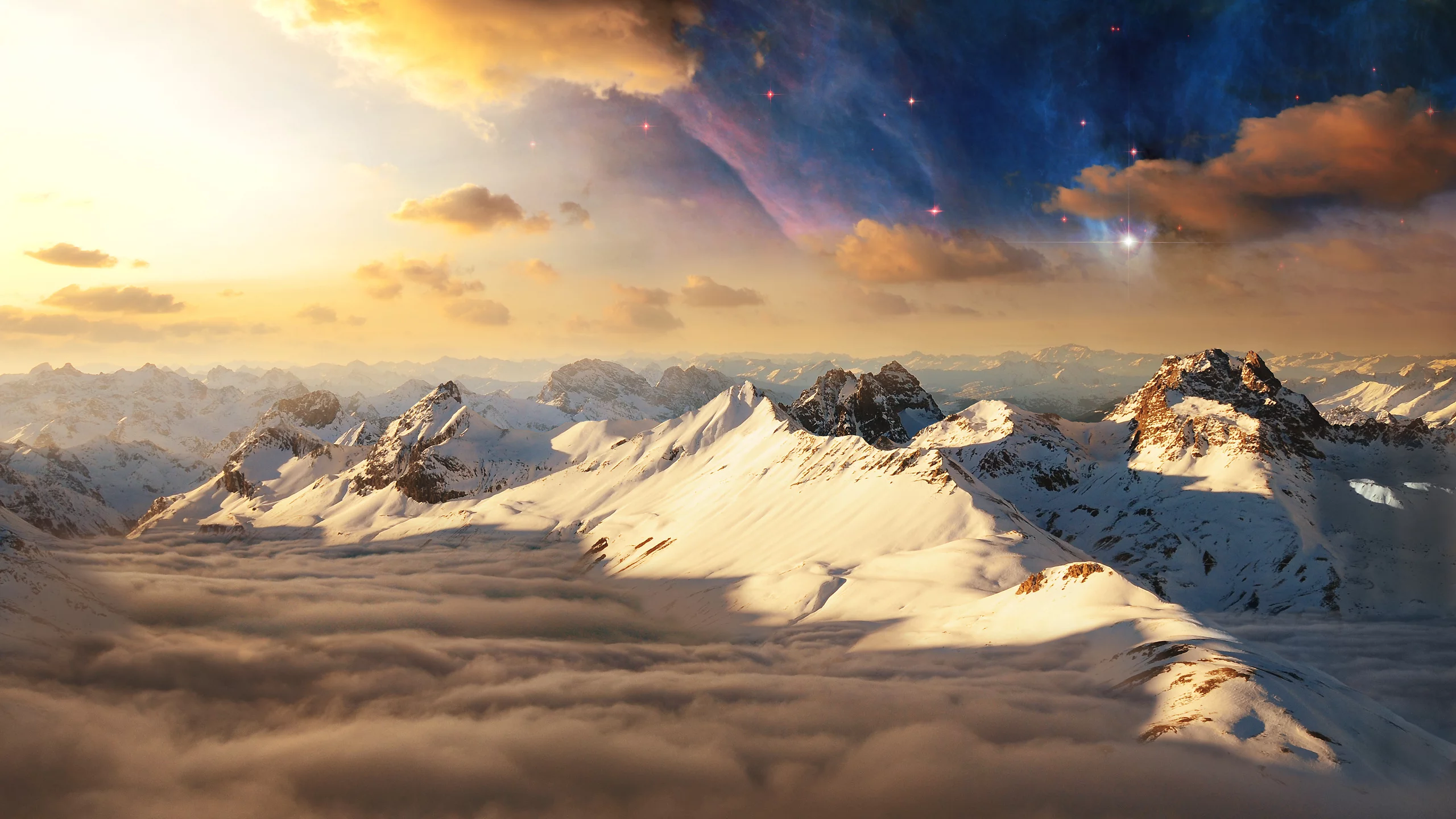 sky, mountains, clouds