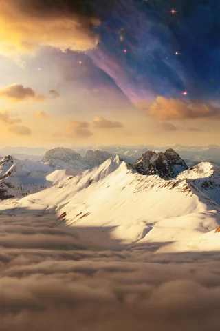 sky, mountains, clouds