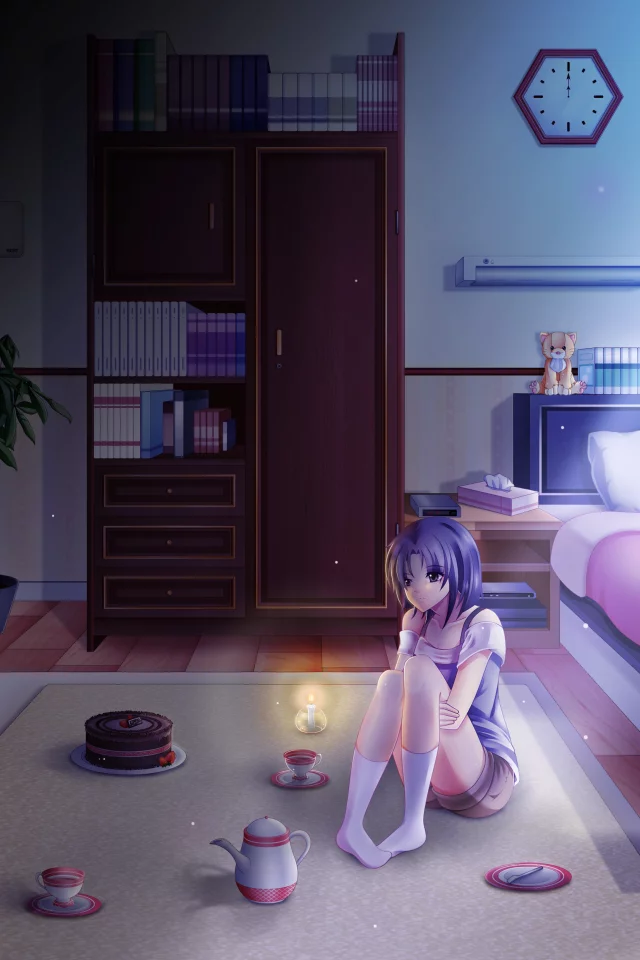 аниме, девушка, кровать, lonely night