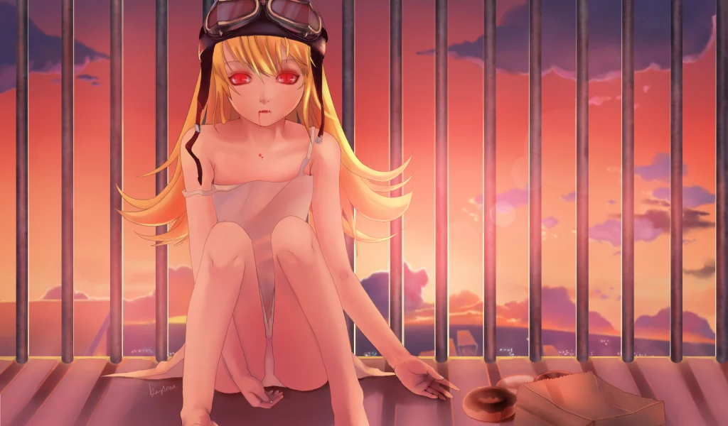 взгляд, девушка, nou, oshino shinobu, art