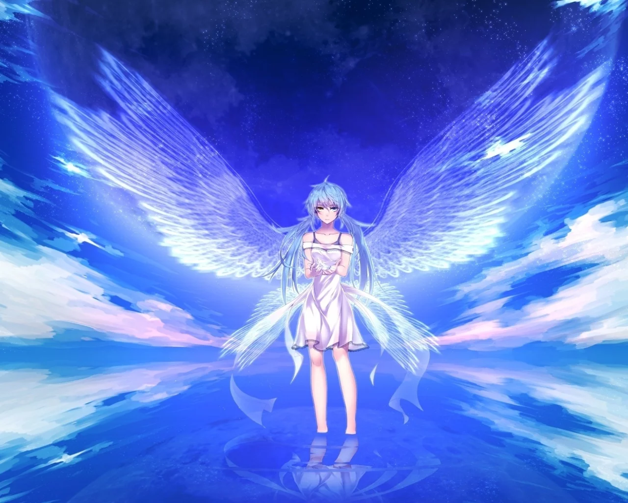 крылья, hatsune miku, вокалоид, вода