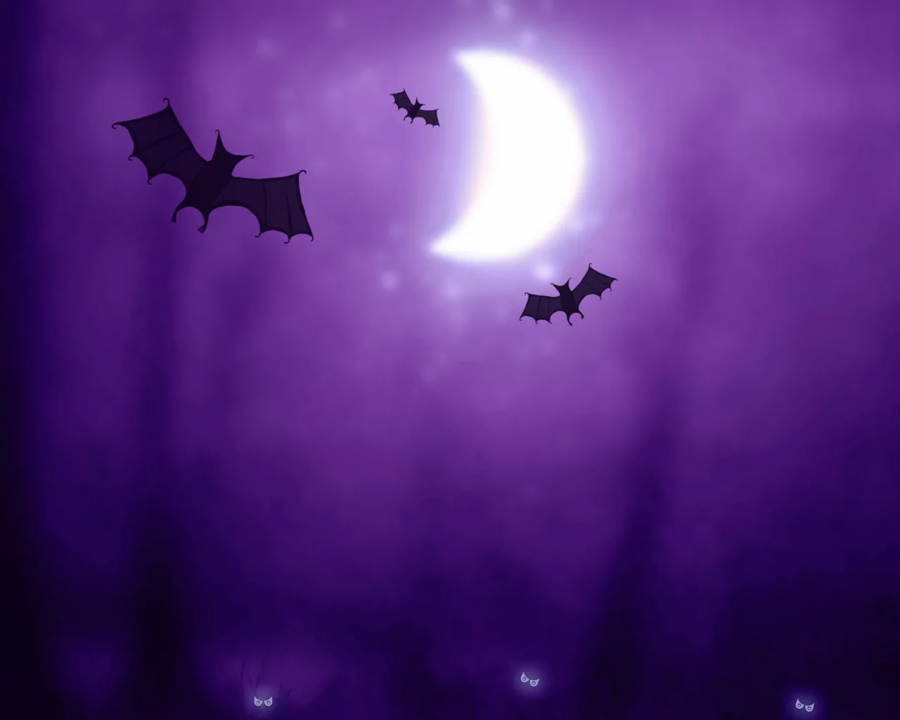 halloween, луна, существа, летучие мыши
