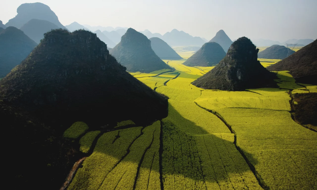wide, green, mountain, apple, sky, field