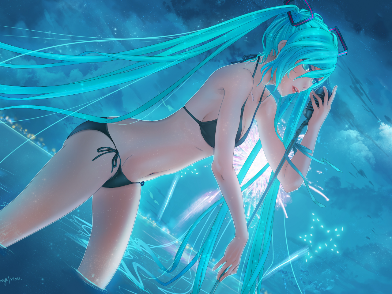 Картинка на рабочий стол лифчик, девушка, hatsune miku, nou, трусики, art  1280 x 960