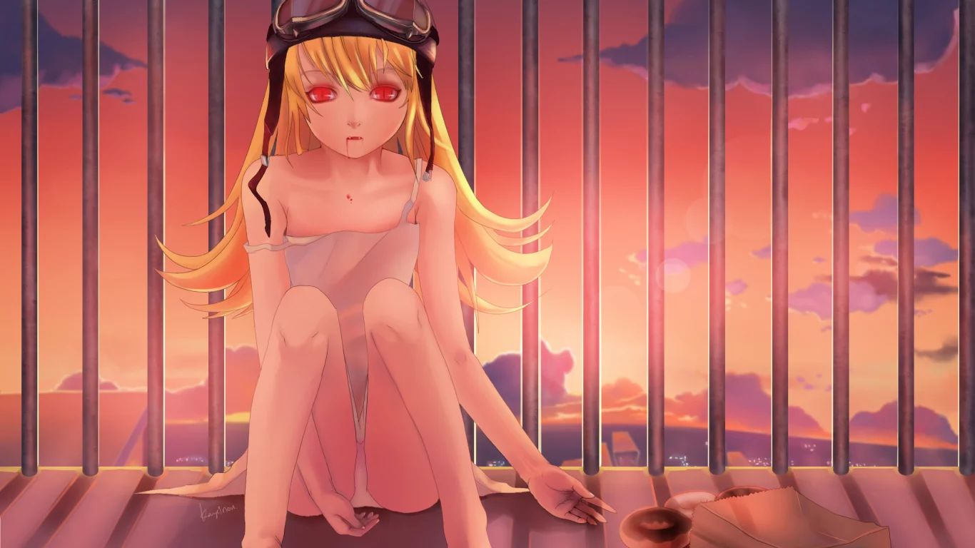 взгляд, девушка, nou, oshino shinobu, art