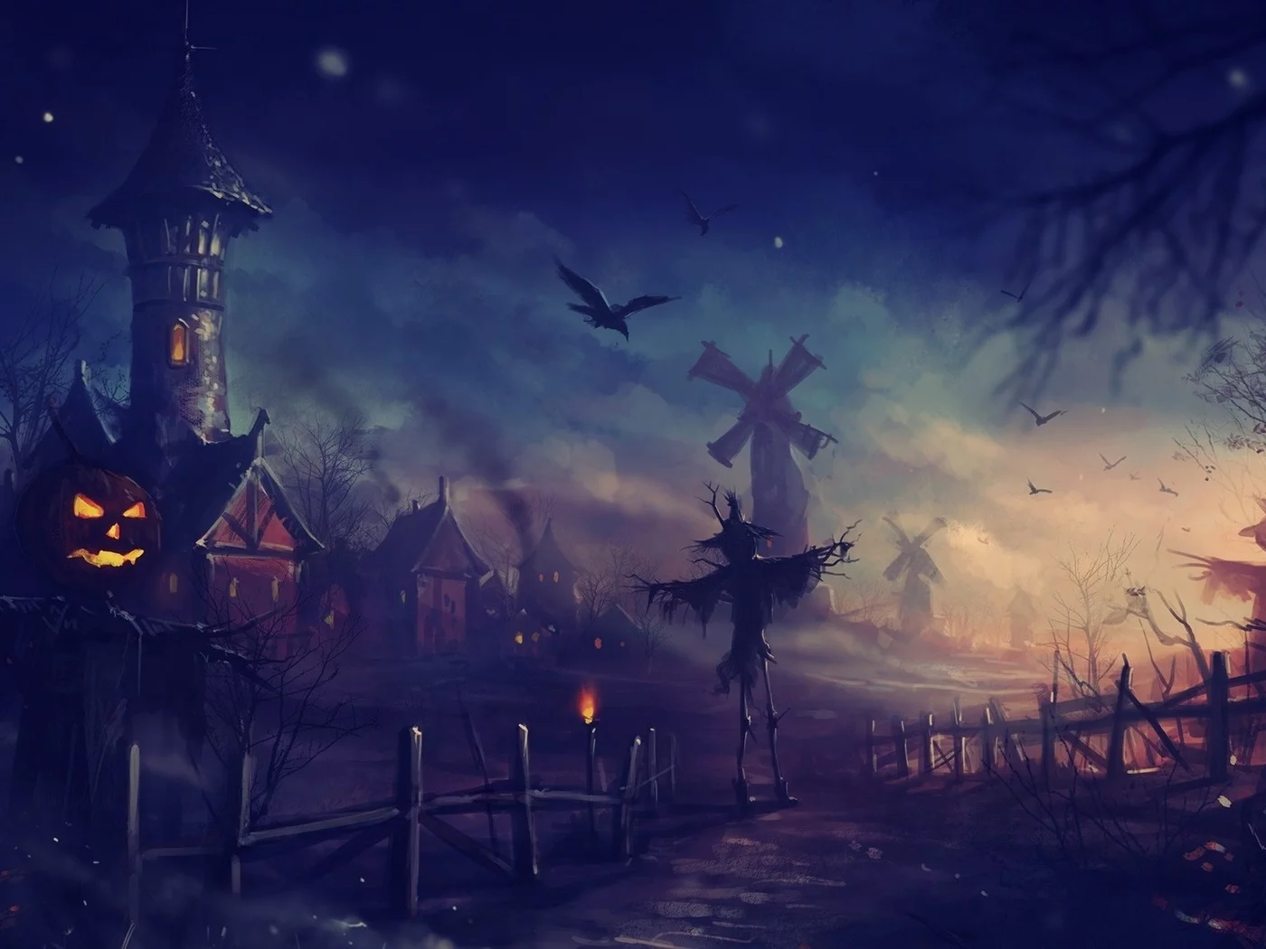 хеллоуин, halloween, арт, ночь, пугало