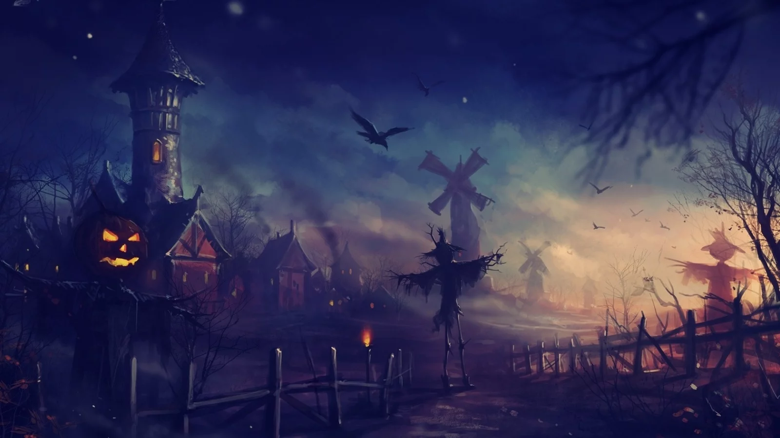 хеллоуин, halloween, арт, ночь, пугало