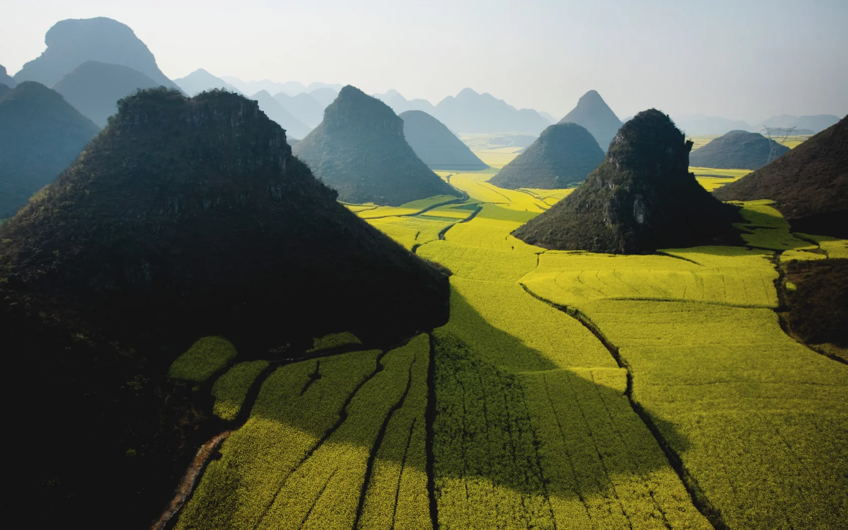 wide, green, mountain, apple, sky, field