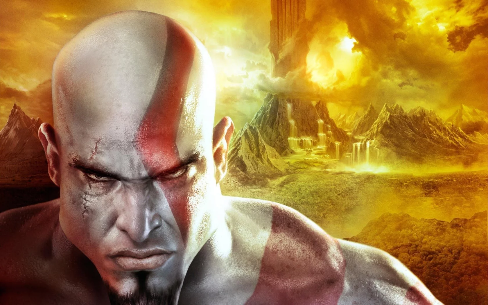 воин, глаза, взгляд, лысый, игра, god of war