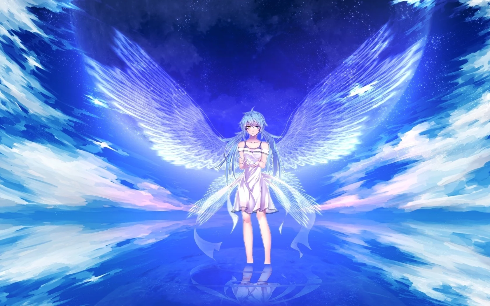 крылья, hatsune miku, вокалоид, вода