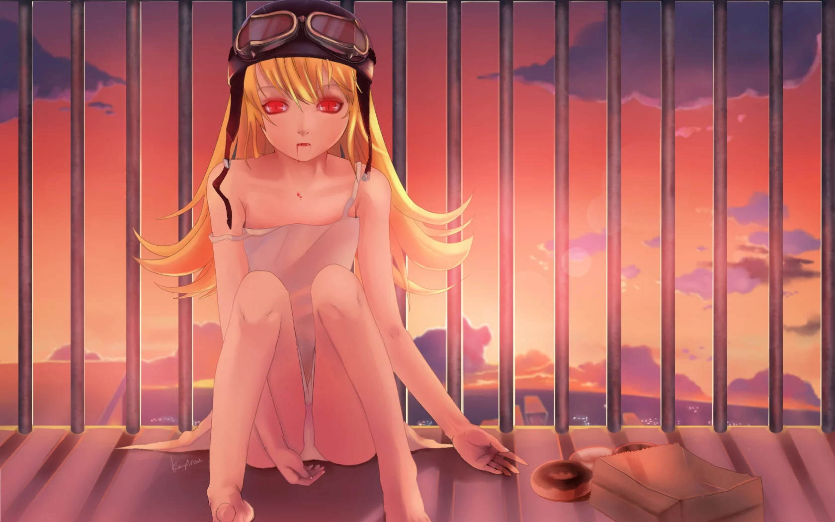 взгляд, девушка, nou, oshino shinobu, art