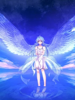 крылья, hatsune miku, вокалоид, вода