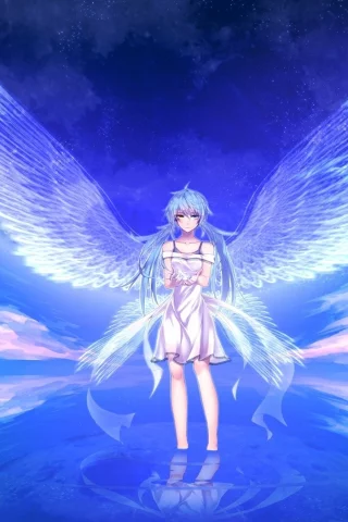 крылья, hatsune miku, вокалоид, вода