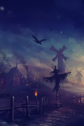 хеллоуин, halloween, арт, ночь, пугало