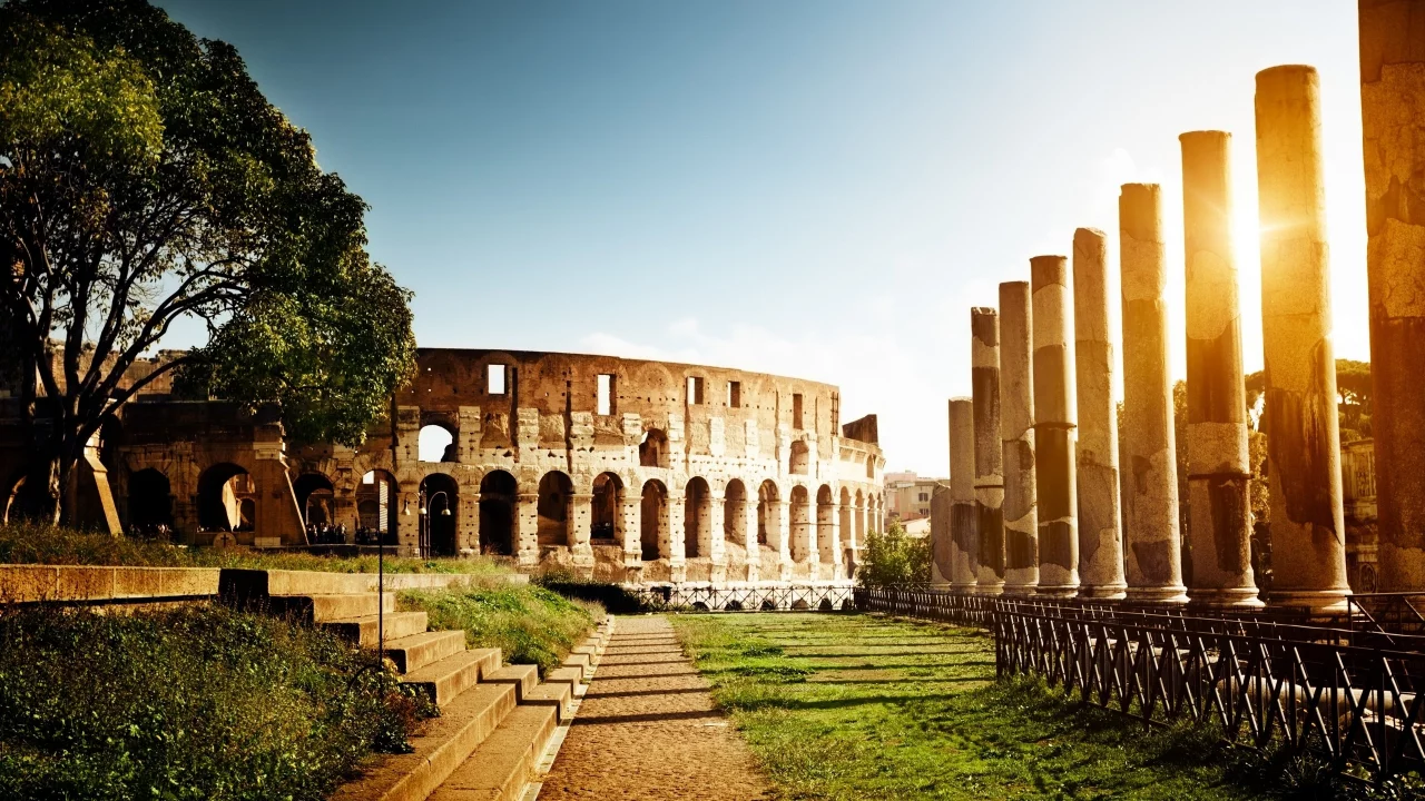 grass, Италия, trees, трава, деревья, Italy, Колизей, nature, architecture, природа, Colosseum, Rome, архитектура, Рим