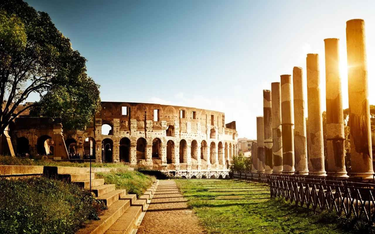grass, Италия, trees, трава, деревья, Italy, Колизей, nature, architecture, природа, Colosseum, Rome, архитектура, Рим