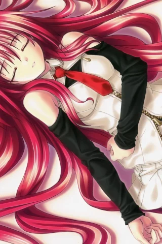 аниме девушки, рыжие, anime girls, лежа, lying down, redheads