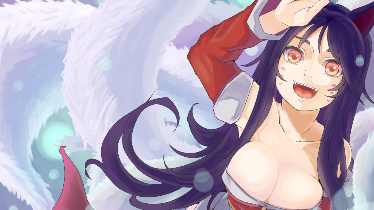 Картинка на рабочий стол video games, anime girls, tails, League of  Legends, animal ears, Ahri, , cleavage 1280 x 720