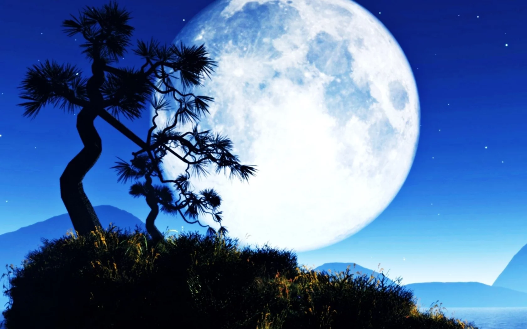 ночь, луна, Moon, trees, night, деревья