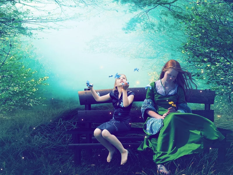 скамейки, природа, женщины, sitting, trees, nature, сидя, деревья, women, bench