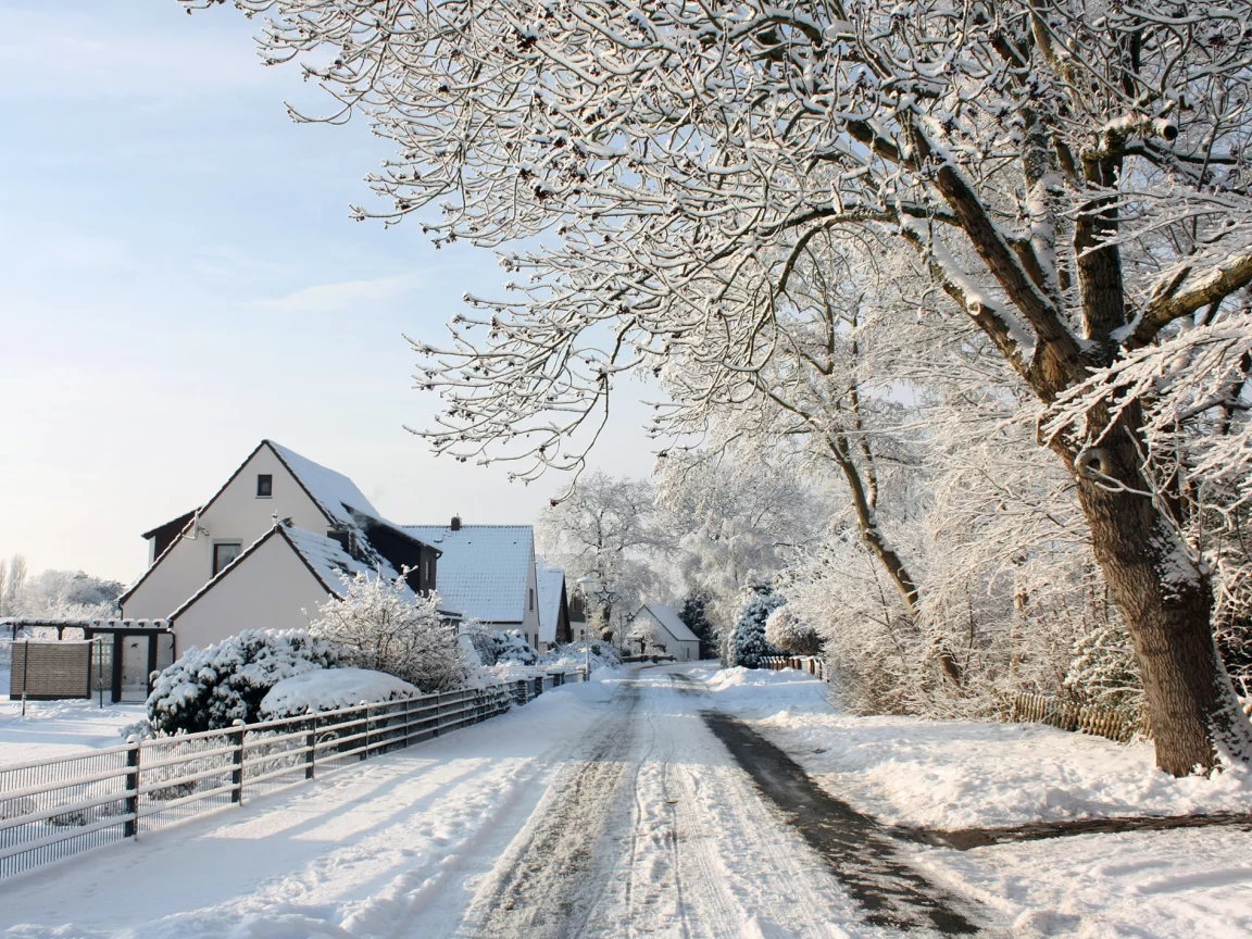 Деревенька, посёлок, зимний день, village, дома, забор