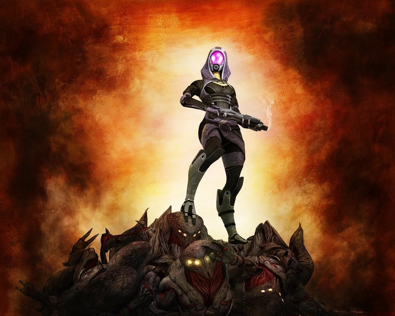 fan art, тали, оружие, фон, reapers, tali, Mass effect 3, жнецы