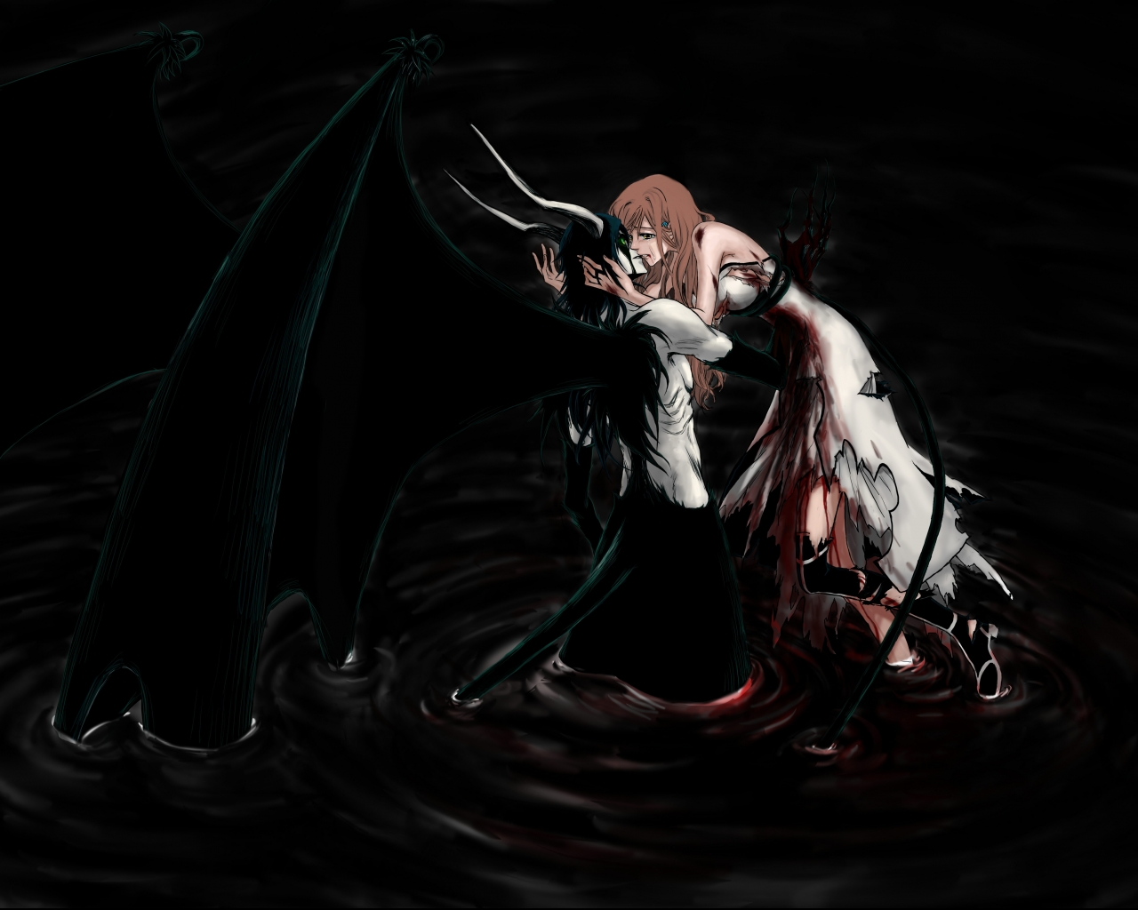 Картинка на рабочий стол inoue orihime, Bleach, ulquiorra, иноуэ орихиме,  улькиорра, блич, dark 1280 x 1024