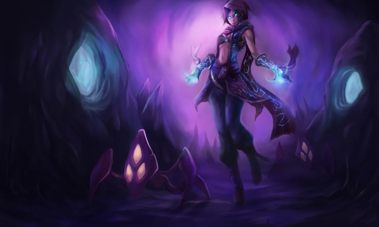 магия, накидка, капюшон, девушка, руны, League of legends, malzahar