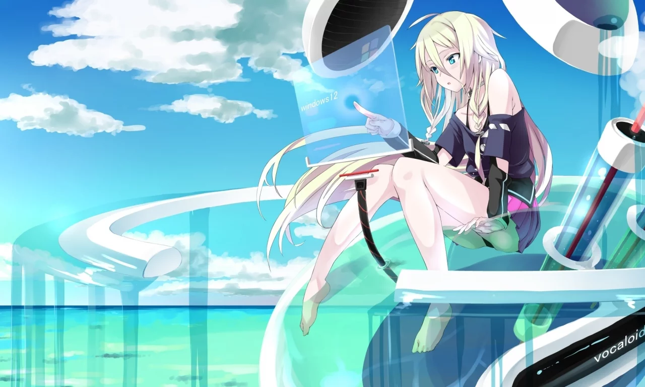 море, интерфейс, абстракция, vocaloid, девочка, Ia, вода