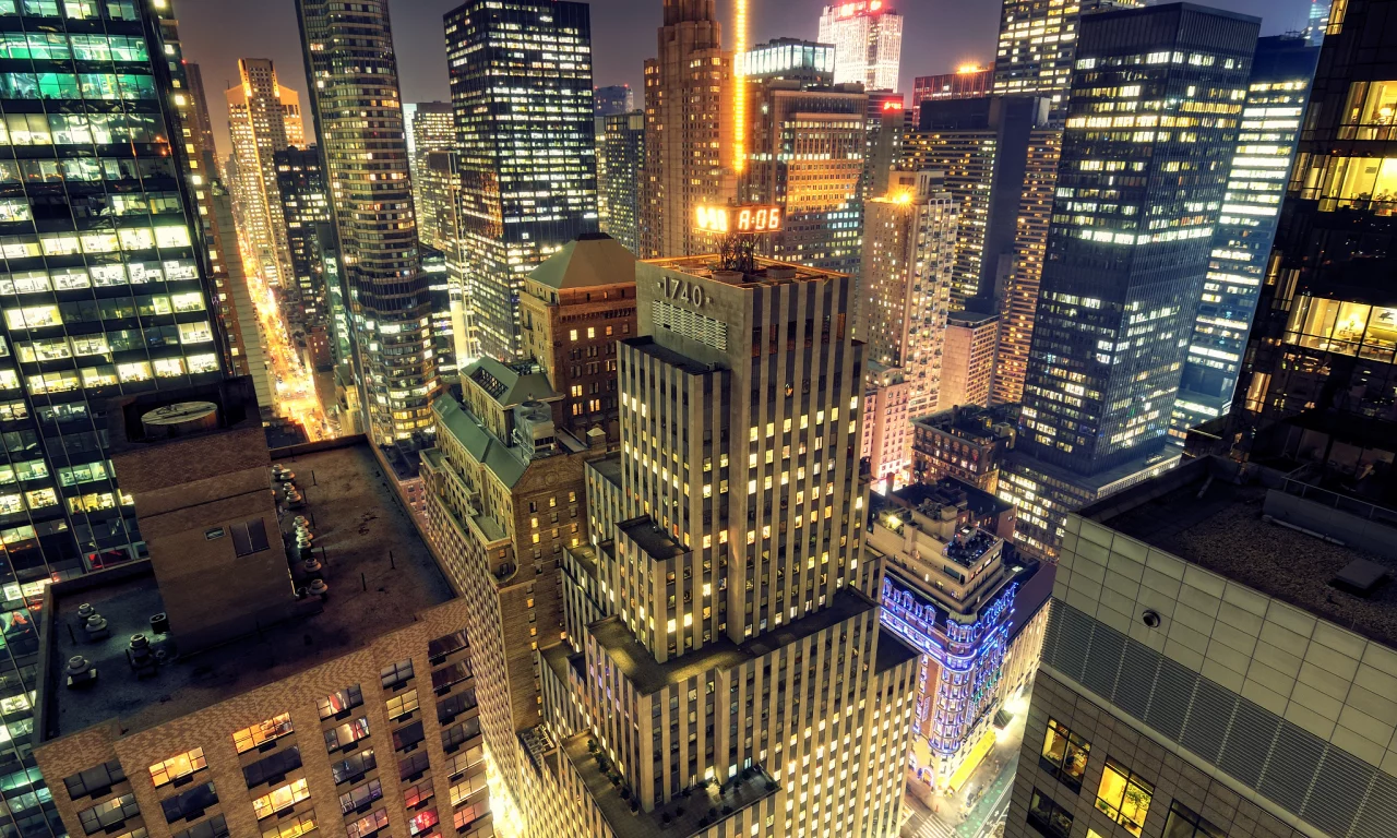 Нью-йорк, ночь, небоскрёбы, midtown, manhattan at night, new york, город