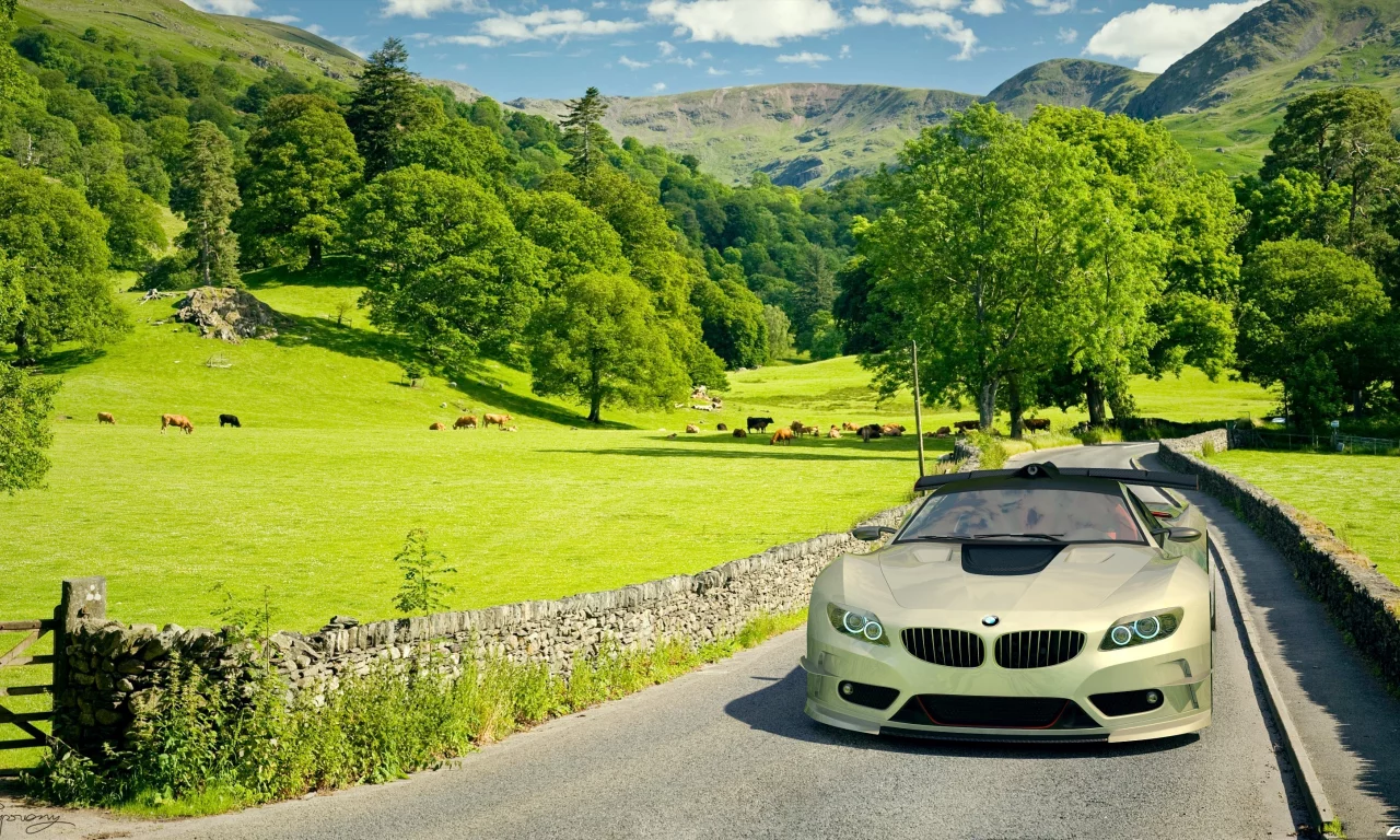 поле, автомобиль, car, машина, Bmw, бмв