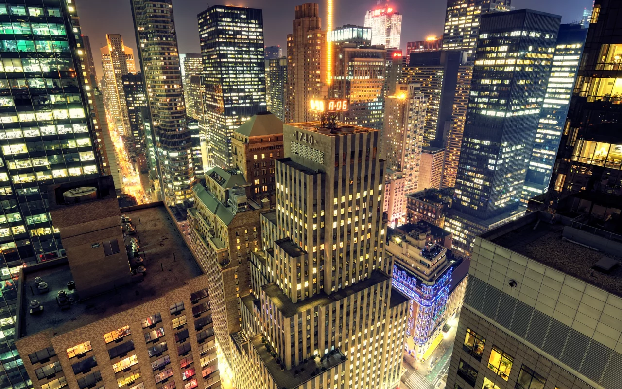 Нью-йорк, ночь, небоскрёбы, midtown, manhattan at night, new york, город