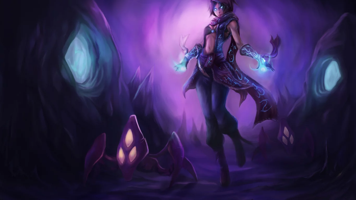 магия, накидка, капюшон, девушка, руны, League of legends, malzahar