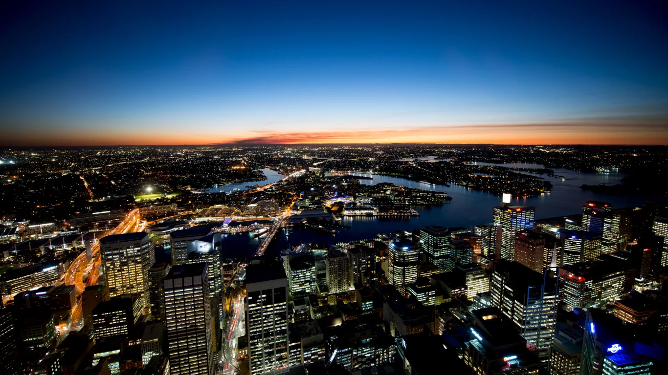 горизонт, Sydney, австралия, город, небо, закат, сидней