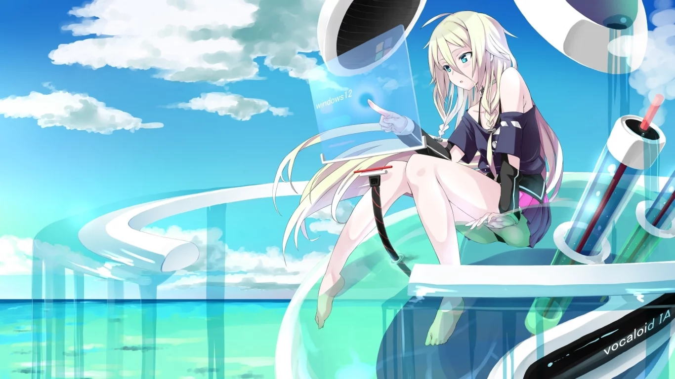 море, интерфейс, абстракция, vocaloid, девочка, Ia, вода