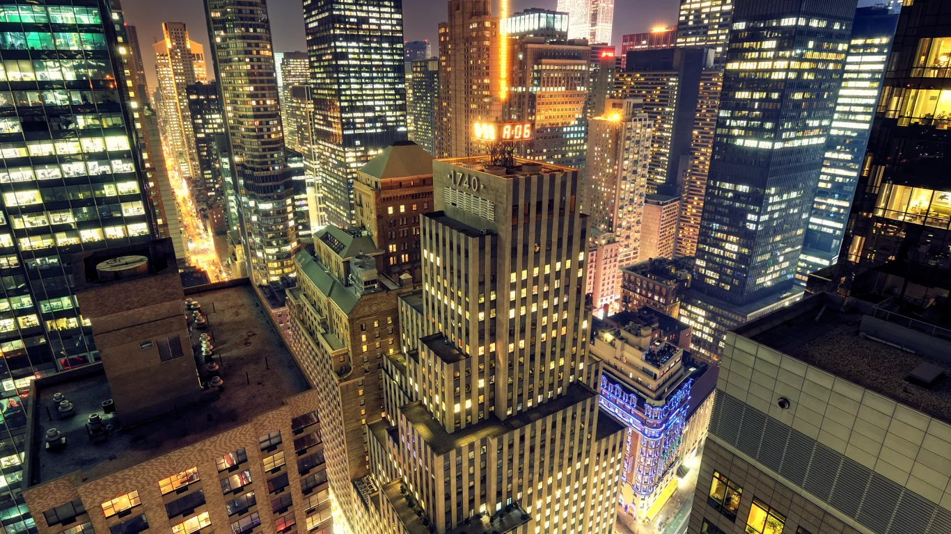 Нью-йорк, ночь, небоскрёбы, midtown, manhattan at night, new york, город