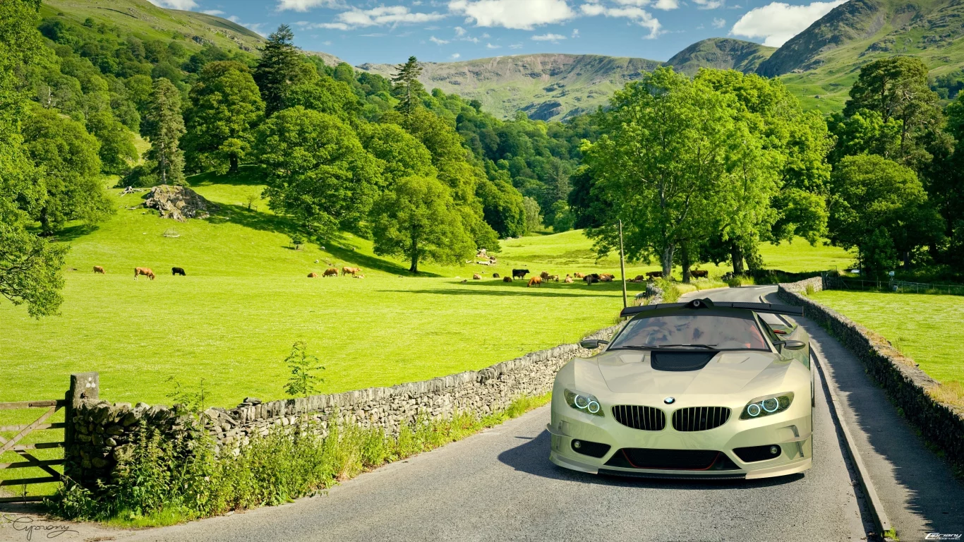 поле, автомобиль, car, машина, Bmw, бмв