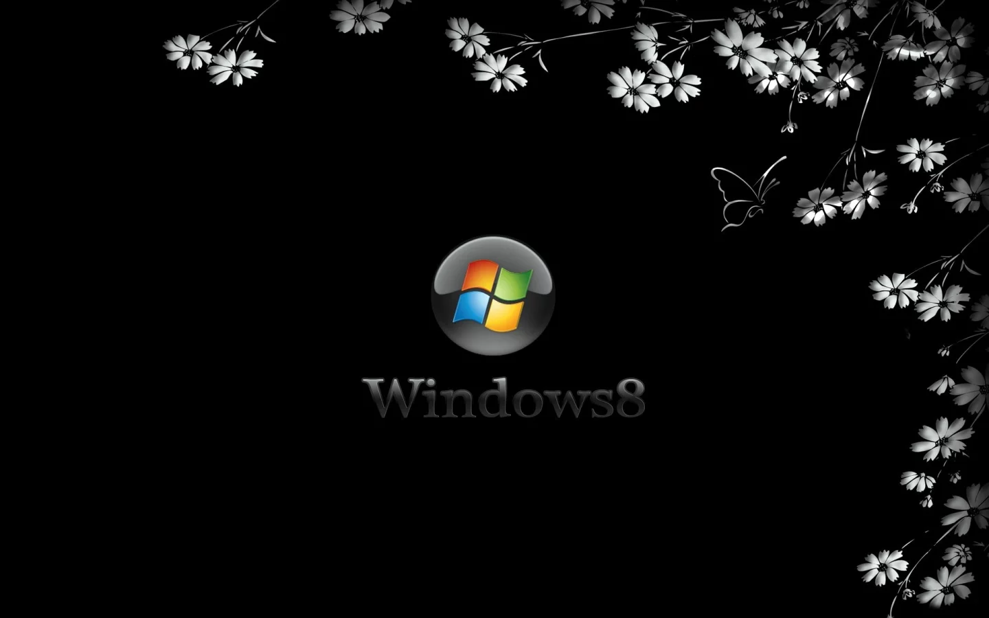 windows 8, фон, цветы, Чёрный